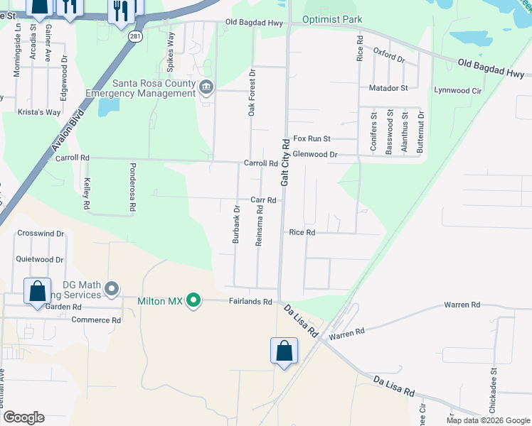 map of restaurants, bars, coffee shops, grocery stores, and more near 6125 Carr Road in Milton