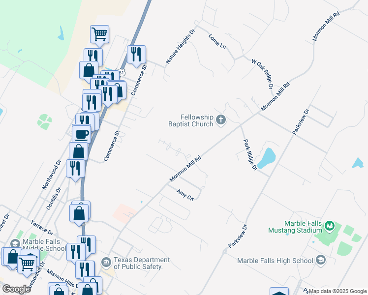 map of restaurants, bars, coffee shops, grocery stores, and more near 905 Laurel Oak Circle in Marble Falls