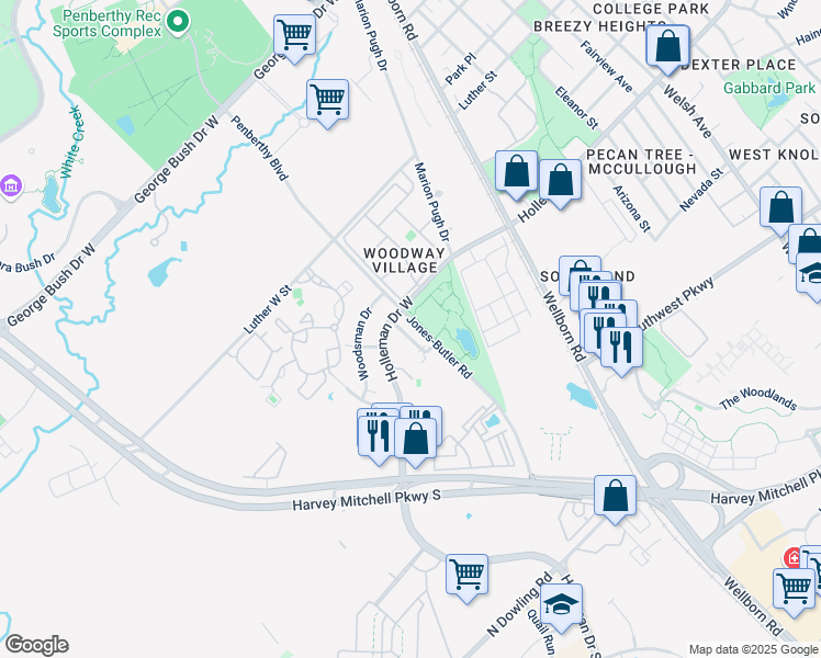map of restaurants, bars, coffee shops, grocery stores, and more near 1109 Gridiron Drive in College Station