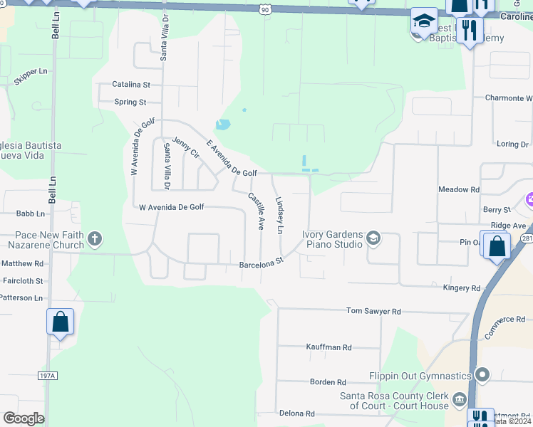 map of restaurants, bars, coffee shops, grocery stores, and more near 4240 Castille Avenue in Pace