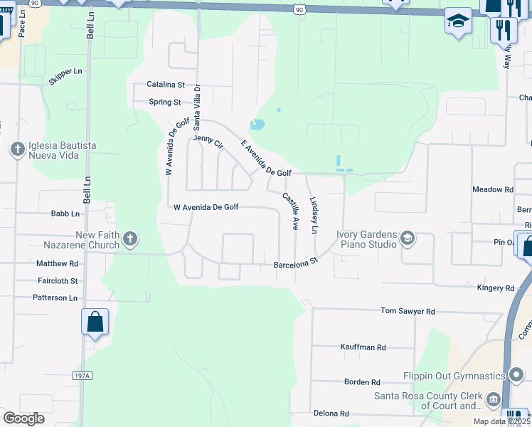 map of restaurants, bars, coffee shops, grocery stores, and more near 4251 West Avenida De Golf in Pace
