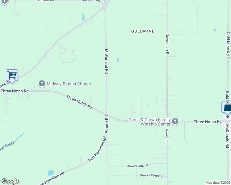 map of restaurants, bars, coffee shops, grocery stores, and more near 4755 McFarland Road in Theodore