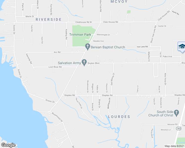 map of restaurants, bars, coffee shops, grocery stores, and more near 3828 McGrue Lane in Mobile
