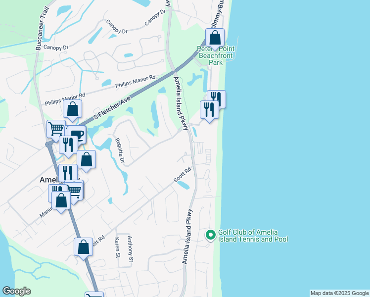 map of restaurants, bars, coffee shops, grocery stores, and more near 1795 Fairway Drive in Fernandina Beach