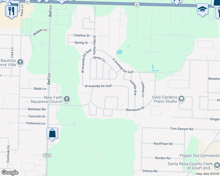 map of restaurants, bars, coffee shops, grocery stores, and more near 4267 West Avenida De Golf in Milton