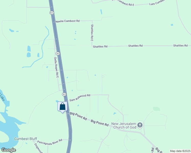 map of restaurants, bars, coffee shops, grocery stores, and more near 17314 Satsuma Ln in Moss Point