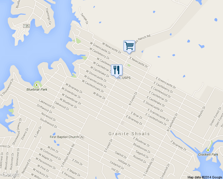 map of restaurants, bars, coffee shops, grocery stores, and more near 706 N Phillips Ranch Rd in Granite Shoals