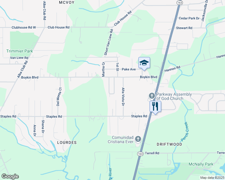 map of restaurants, bars, coffee shops, grocery stores, and more near 3770 Alta Vista Drive in Mobile
