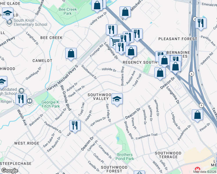 map of restaurants, bars, coffee shops, grocery stores, and more near 1405 Todd Trail in College Station