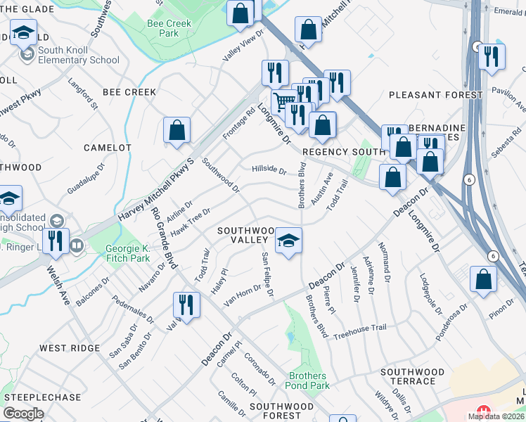map of restaurants, bars, coffee shops, grocery stores, and more near 1405 Todd Trail in College Station