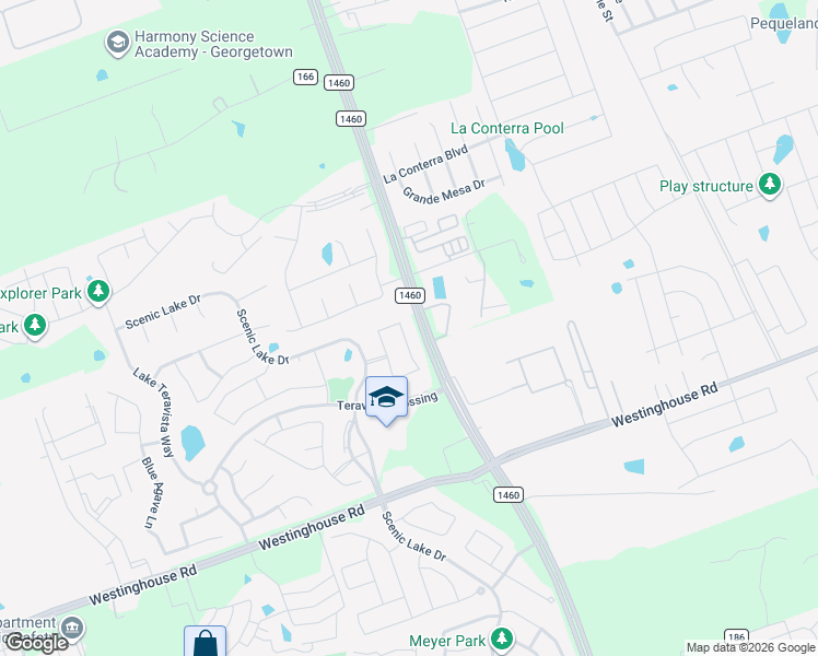 map of restaurants, bars, coffee shops, grocery stores, and more near 1240 Clearwing Circle in Georgetown