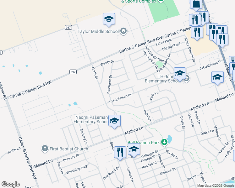 map of restaurants, bars, coffee shops, grocery stores, and more near 1403 Stone Ridge Dr in Taylor