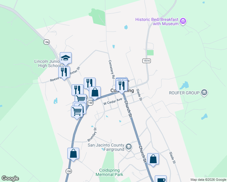 map of restaurants, bars, coffee shops, grocery stores, and more near in Coldspring