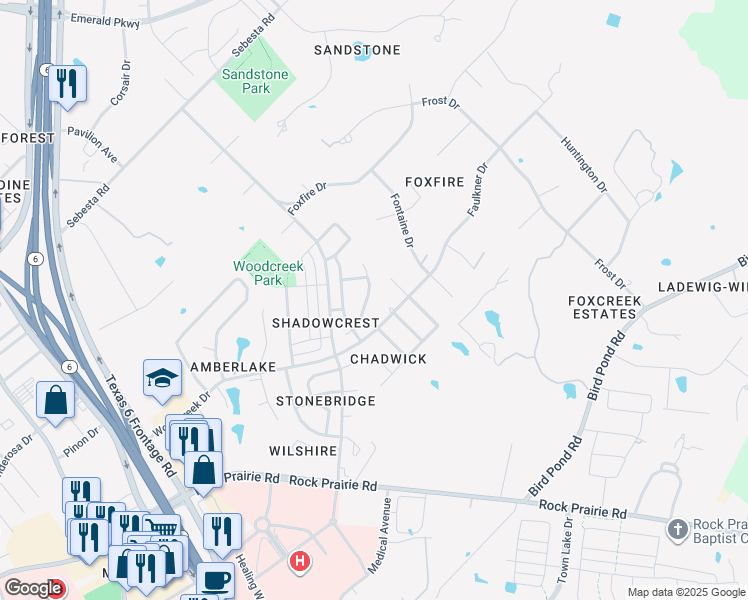 map of restaurants, bars, coffee shops, grocery stores, and more near 9207 Riverstone Ct in College Station