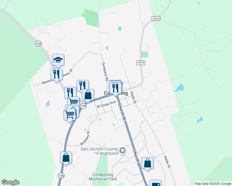 map of restaurants, bars, coffee shops, grocery stores, and more near in Coldspring