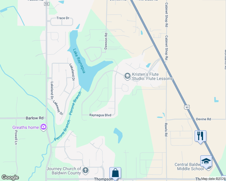 map of restaurants, bars, coffee shops, grocery stores, and more near 24063 Raynagua Boulevard in Loxley