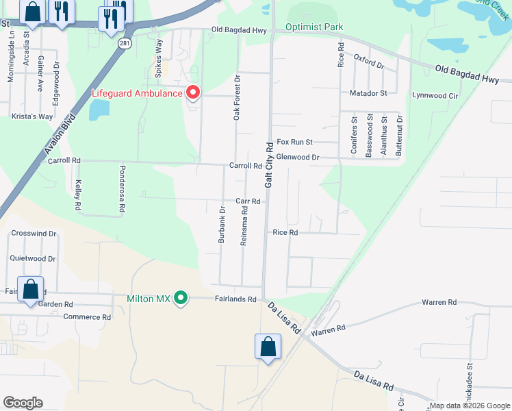 map of restaurants, bars, coffee shops, grocery stores, and more near 6125 Carr Road in Milton