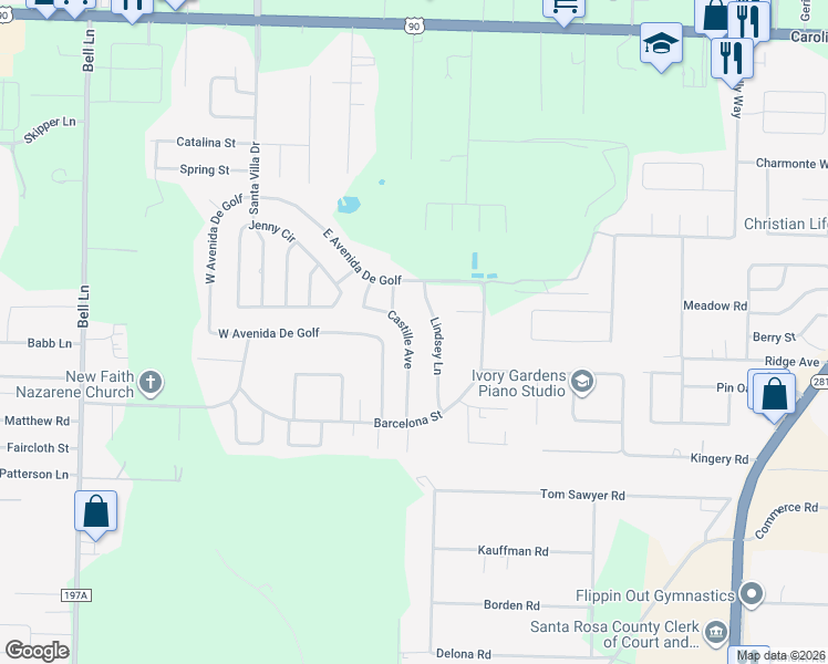 map of restaurants, bars, coffee shops, grocery stores, and more near 4249 Castille Avenue in Milton