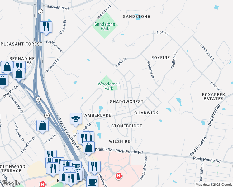 map of restaurants, bars, coffee shops, grocery stores, and more near 9204 Timber Knoll Drive in College Station