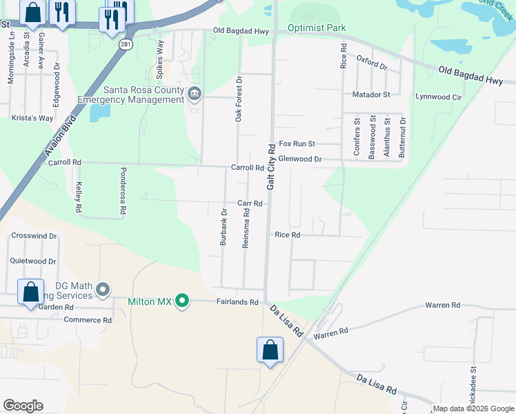 map of restaurants, bars, coffee shops, grocery stores, and more near 6125 Carr Road in Milton