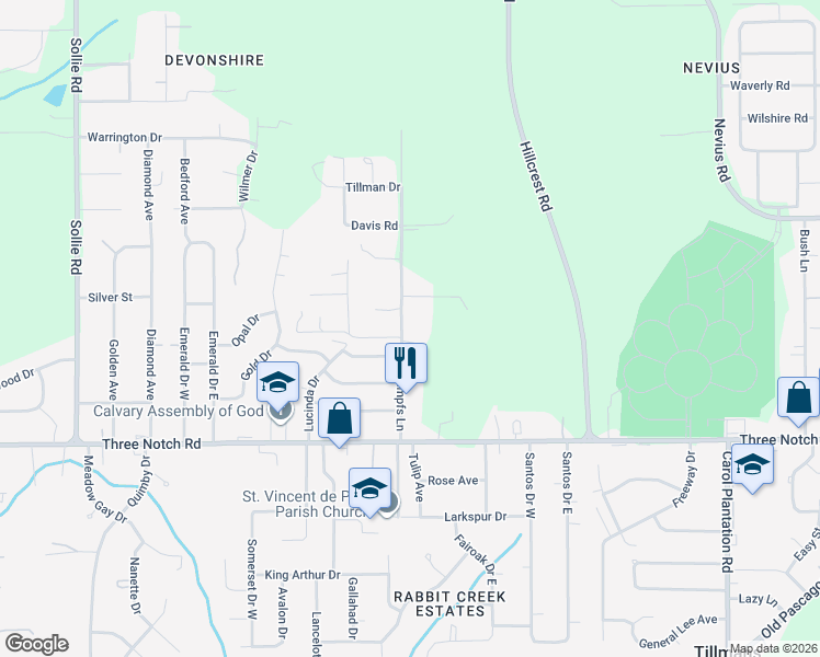 map of restaurants, bars, coffee shops, grocery stores, and more near in Theodore