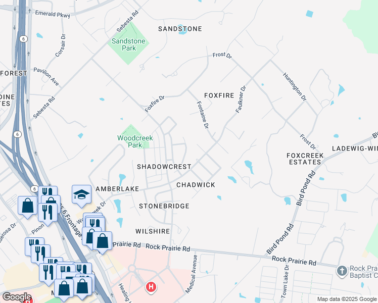 map of restaurants, bars, coffee shops, grocery stores, and more near 9207 Riverstone Court in College Station