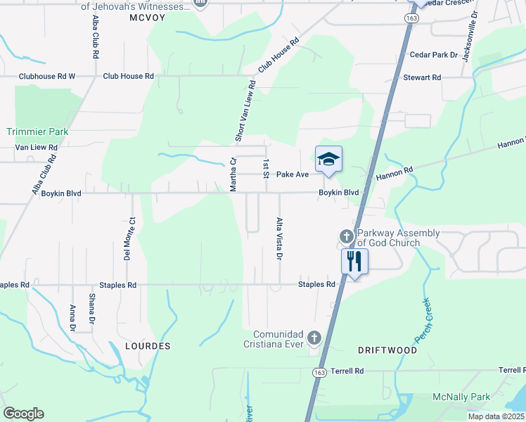 map of restaurants, bars, coffee shops, grocery stores, and more near 3770 Alta Vista Drive in Mobile
