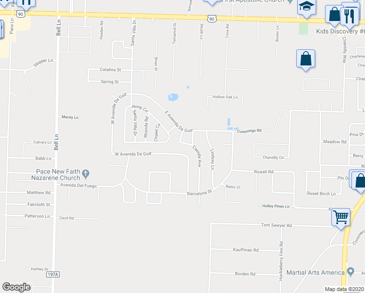 map of restaurants, bars, coffee shops, grocery stores, and more near 4251 West Avenida De Golf in Pace