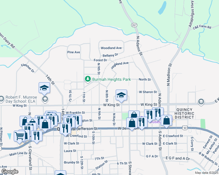 map of restaurants, bars, coffee shops, grocery stores, and more near 716 Bonita Avenue in Quincy