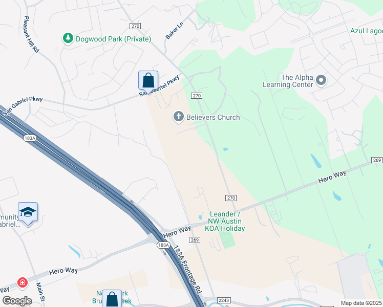 map of restaurants, bars, coffee shops, grocery stores, and more near 1700 County Road 270 in Leander