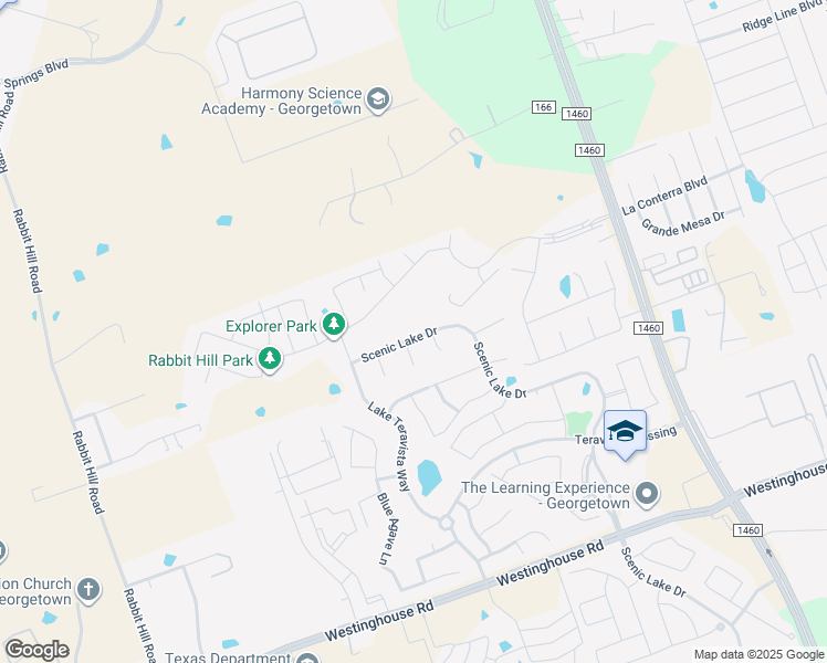map of restaurants, bars, coffee shops, grocery stores, and more near 5817 Scenic Lake Drive in Georgetown