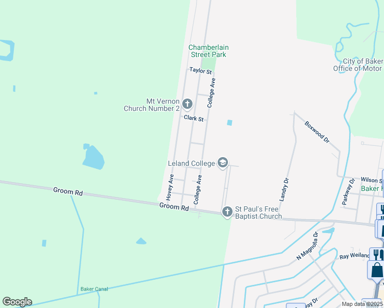 map of restaurants, bars, coffee shops, grocery stores, and more near 2165 Chamberlain Avenue in Baker