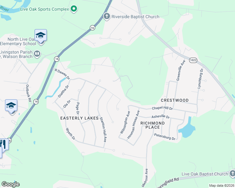 map of restaurants, bars, coffee shops, grocery stores, and more near 8747 R Dawes Drive in Denham Springs