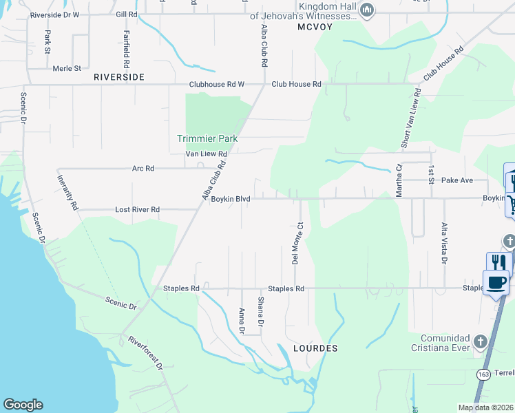 map of restaurants, bars, coffee shops, grocery stores, and more near 2301 Boykin Boulevard in Mobile