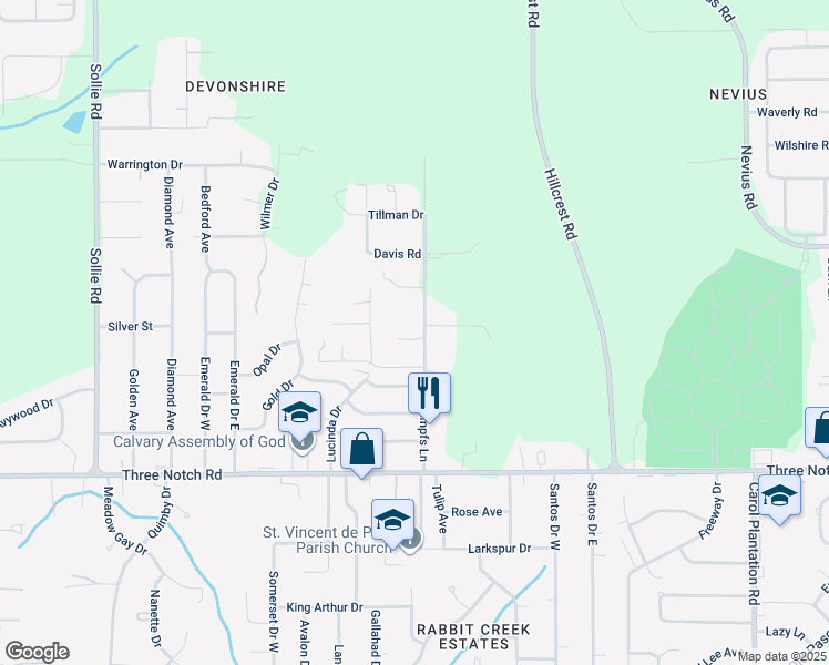 map of restaurants, bars, coffee shops, grocery stores, and more near 4515 Schimpfs Lane in Mobile