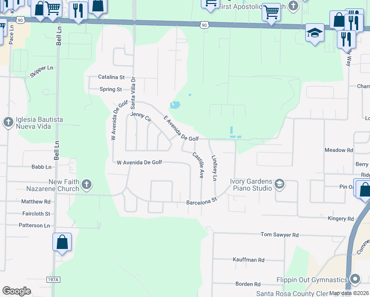 map of restaurants, bars, coffee shops, grocery stores, and more near 4274 Castille Avenue in Pace