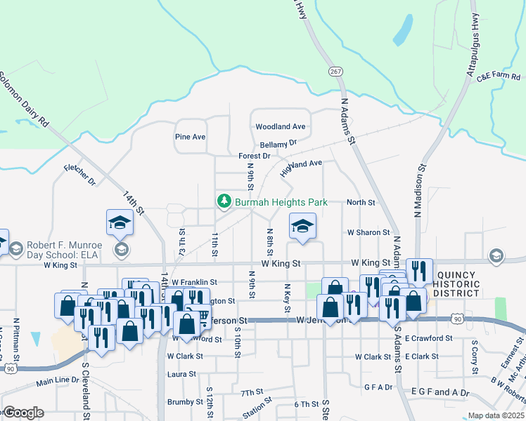 map of restaurants, bars, coffee shops, grocery stores, and more near 716 Bonita Avenue in Quincy
