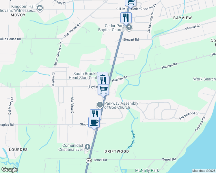 map of restaurants, bars, coffee shops, grocery stores, and more near 3749 Dauphin Island Parkway in Mobile