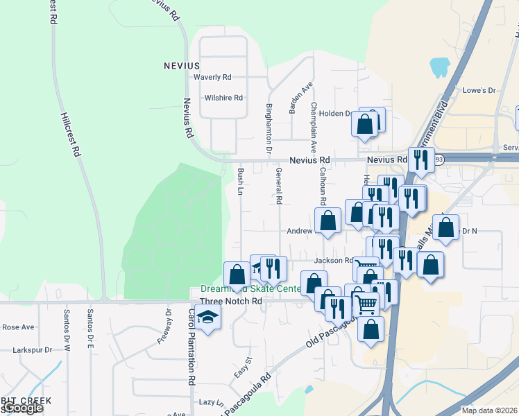 map of restaurants, bars, coffee shops, grocery stores, and more near 4654 General Road in Mobile