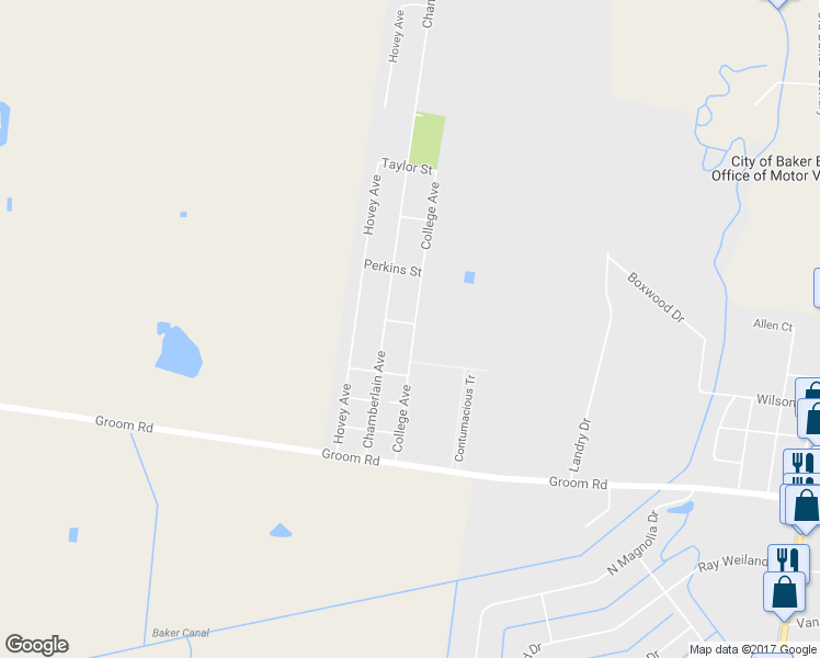 map of restaurants, bars, coffee shops, grocery stores, and more near 2195 College Avenue in Baker