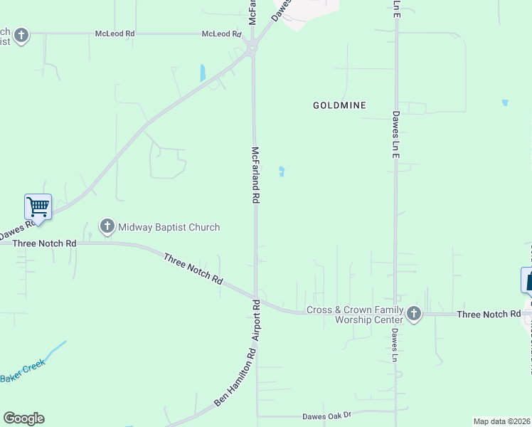 map of restaurants, bars, coffee shops, grocery stores, and more near 4140 McFarland Road in Theodore