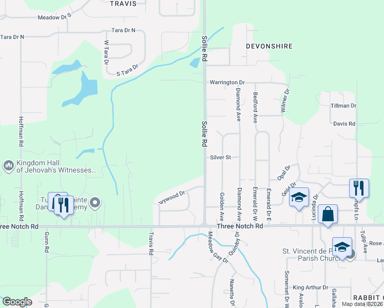 map of restaurants, bars, coffee shops, grocery stores, and more near 4603-4629 Sollie Road in Mobile