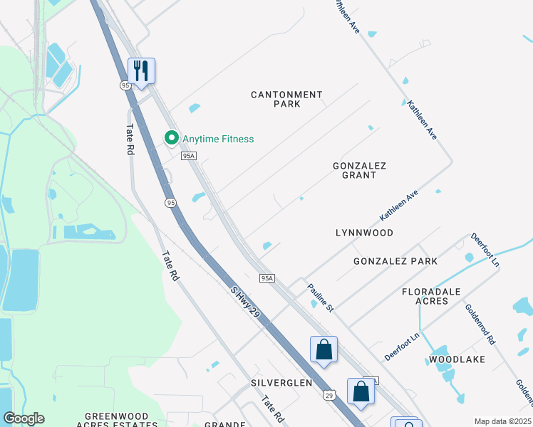 map of restaurants, bars, coffee shops, grocery stores, and more near 694 Candy Lane in Gonzalez