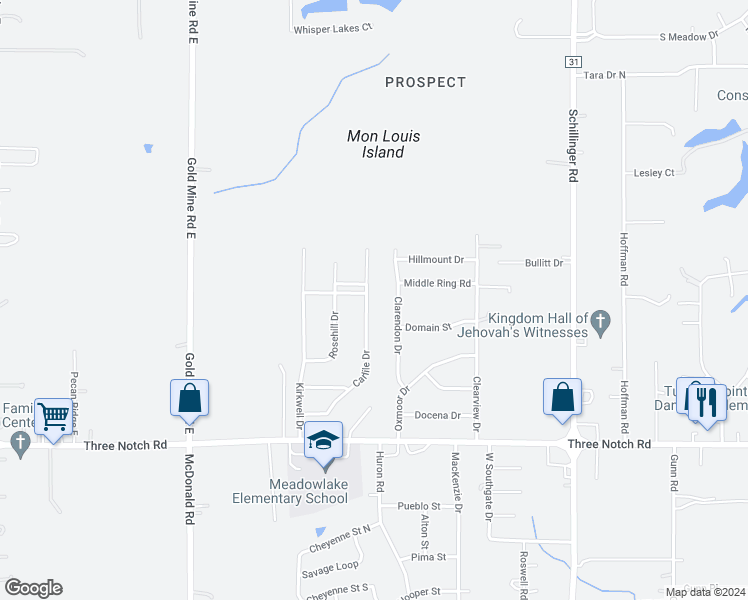 map of restaurants, bars, coffee shops, grocery stores, and more near 4651 Carlile Drive in Mobile