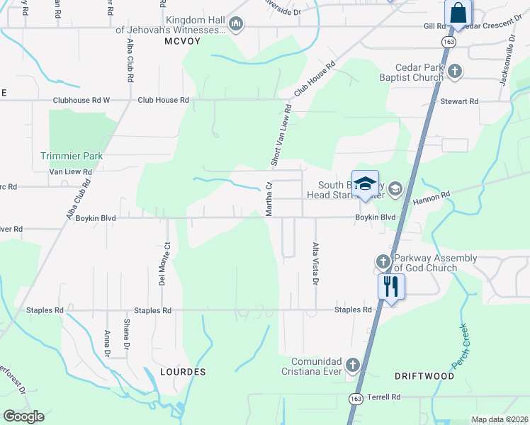 map of restaurants, bars, coffee shops, grocery stores, and more near 1914 Boykin Boulevard in Mobile