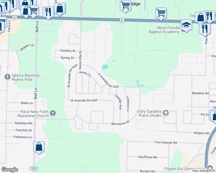 map of restaurants, bars, coffee shops, grocery stores, and more near 5365 East Avenida De Golf in Milton