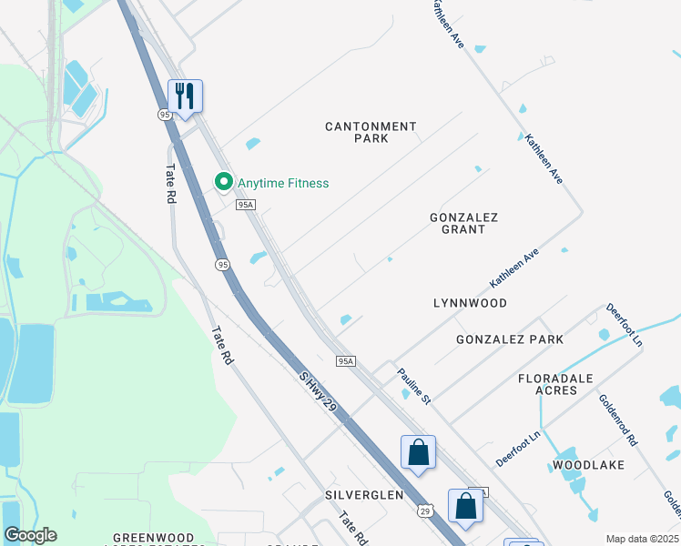 map of restaurants, bars, coffee shops, grocery stores, and more near 694 Candy Lane in Gonzalez
