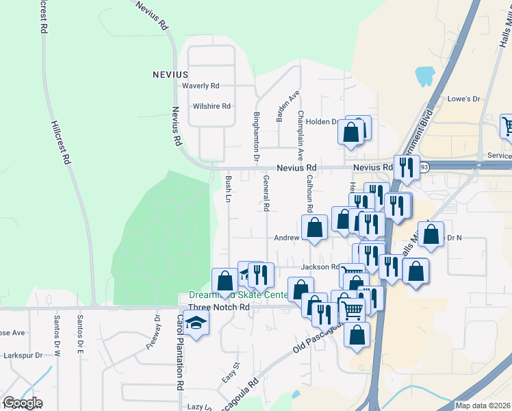 map of restaurants, bars, coffee shops, grocery stores, and more near 4654 General Road in Mobile
