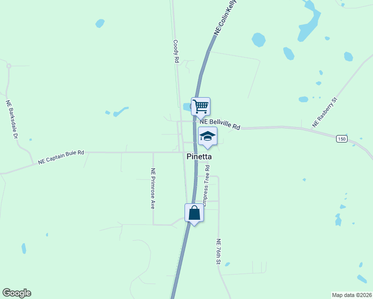 map of restaurants, bars, coffee shops, grocery stores, and more near 10285 Northeast Colin Kelly Highway in Pinetta