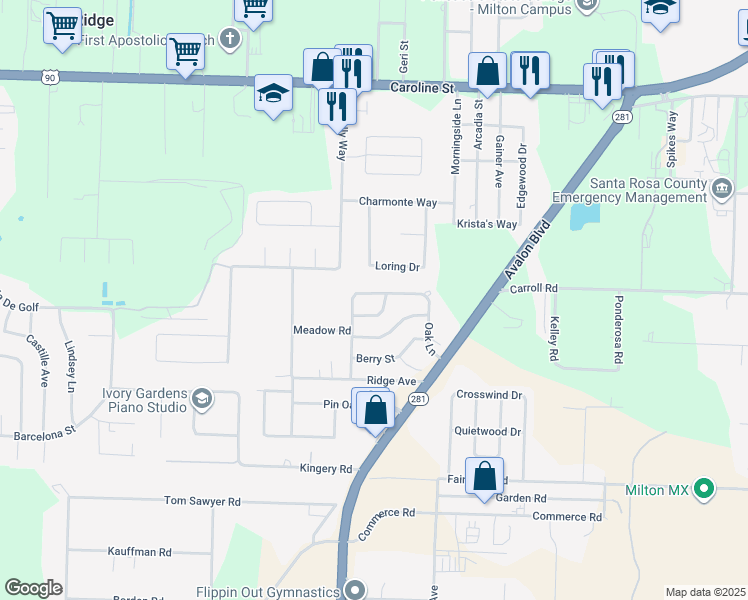 map of restaurants, bars, coffee shops, grocery stores, and more near 5729 Pine Drive in Milton